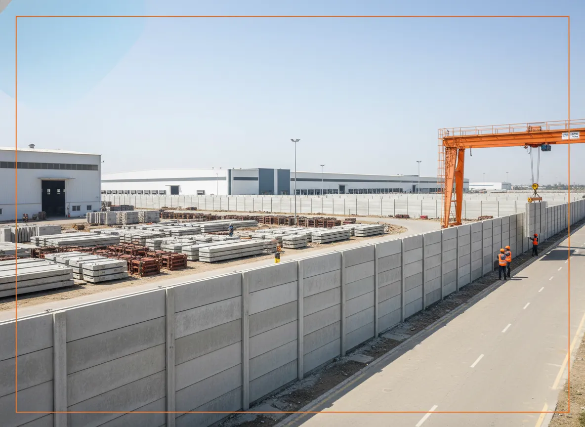 Precast boundary wall enclosing a site